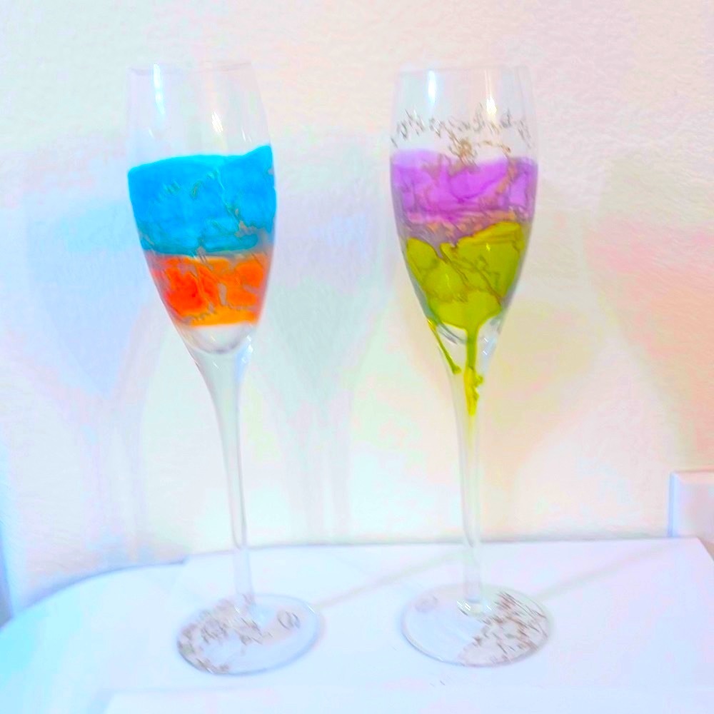 Romanian Glass  Champagne Flutes NEW